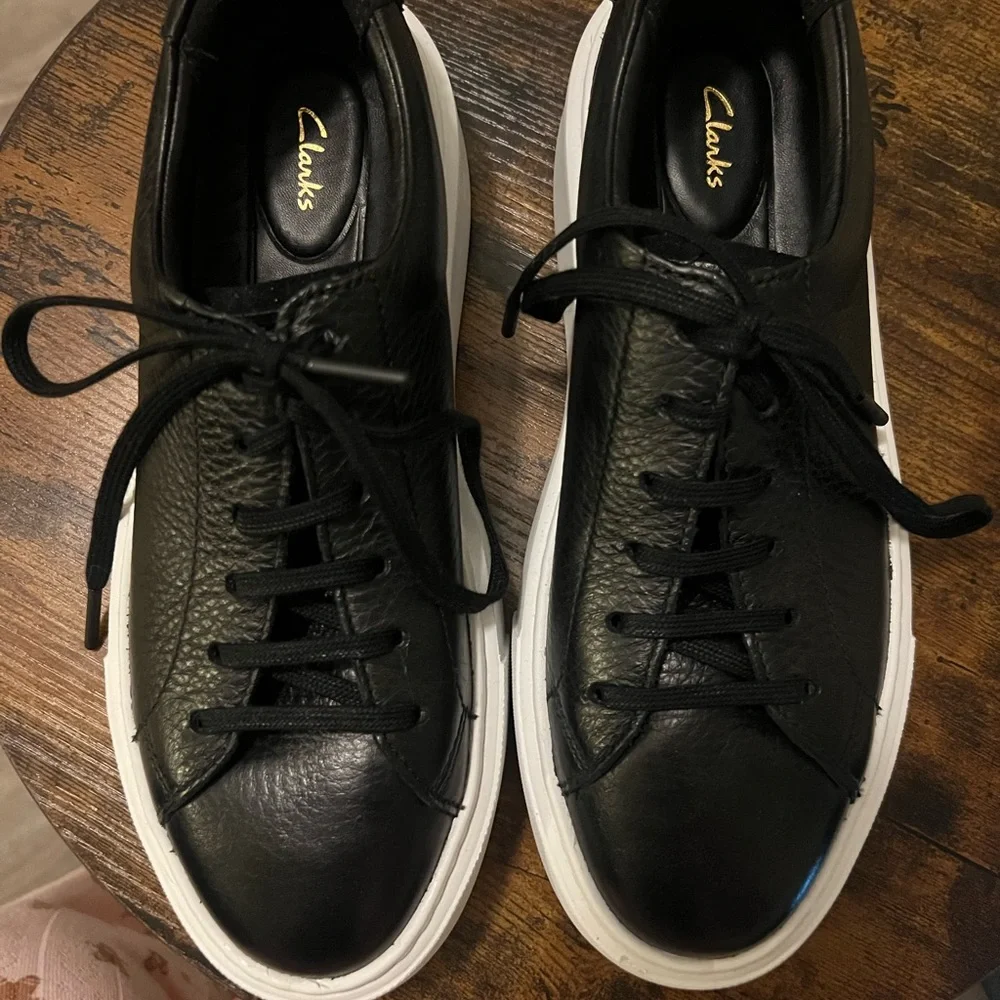 Clarks Black Leather Sneakers with White Soles NWOT!